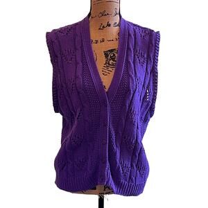 90s Across America Knit Maven Purple Cotton Knit Button Sweater Vest Women’s M